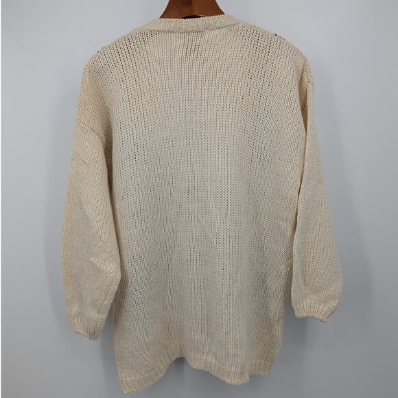 Cabin Creek Vintage Embroidered Cardigan L Cream Floral Patchwork Knit Sweater - Picture 3 of 6